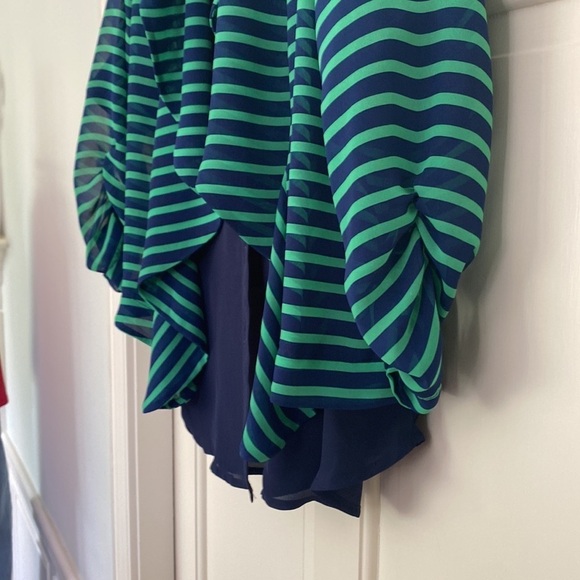 Stripe Collar Cardigan Size Large Green Navy Stripe - Picture 6 of 7